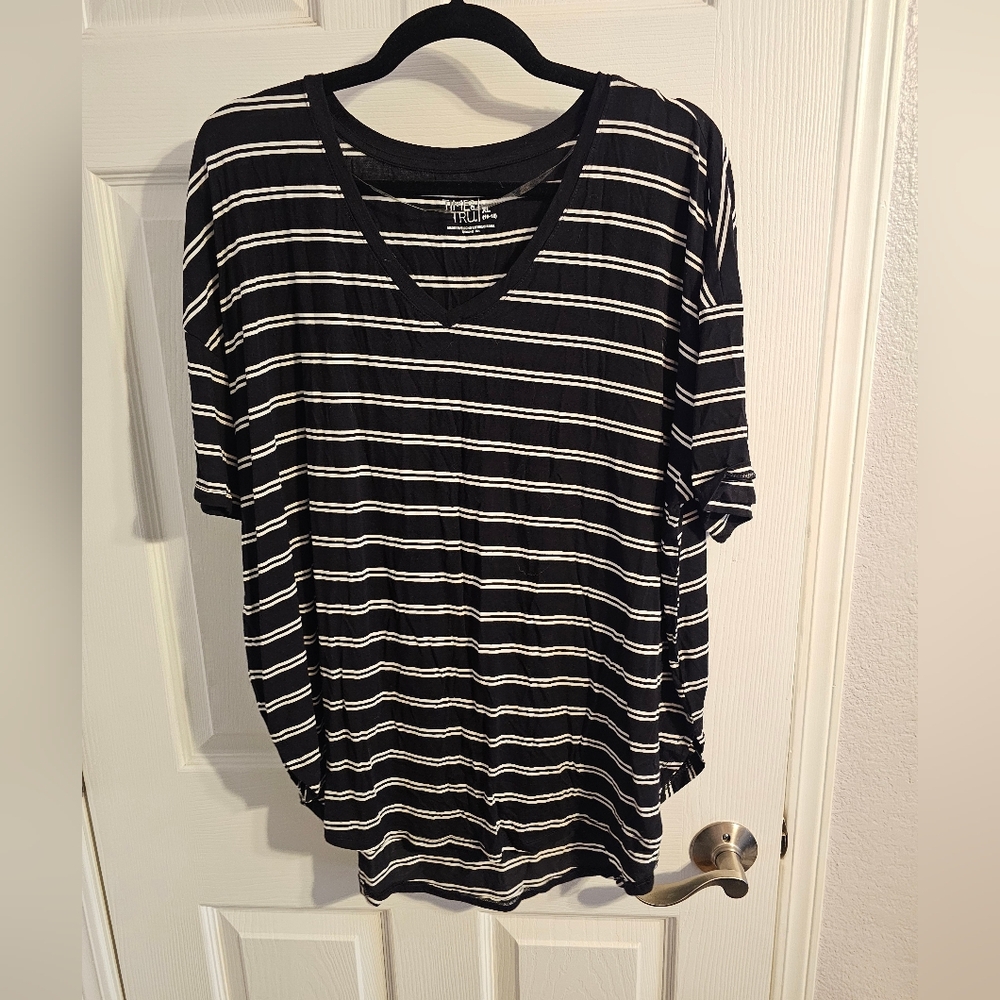 Time and Tru Black Top with White Stripes